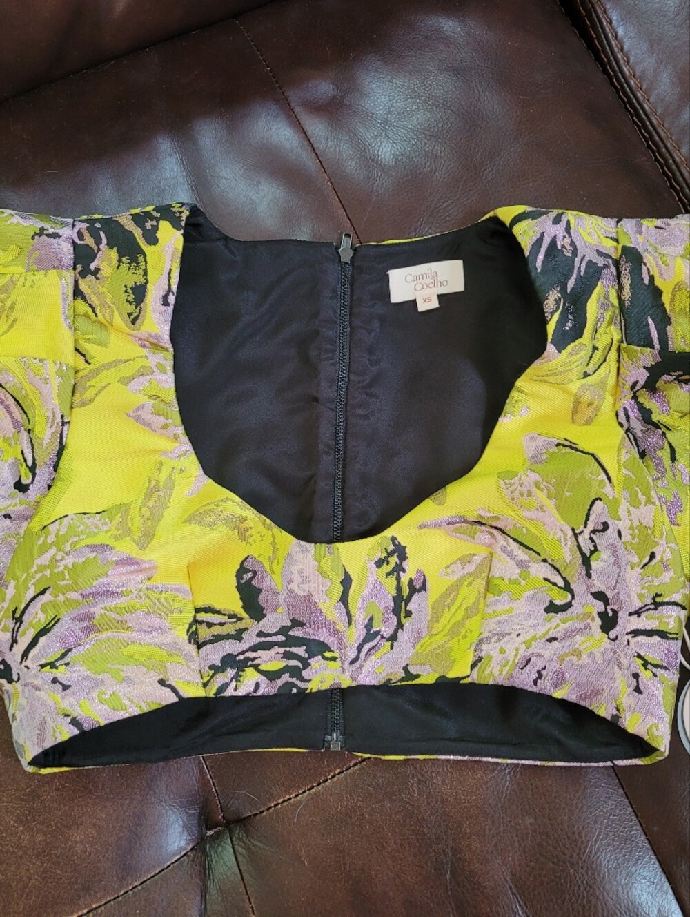 Camila Coelho Kahlo Crop Top XS Yellow floral new with tags
